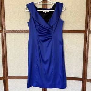 Evan Picone Royal Blue Satin Portrait Collar Ruched Lined Sheath Dress - 10